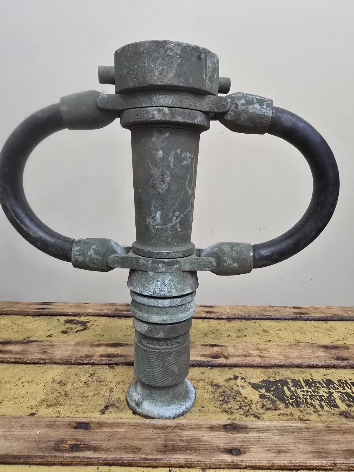 Vintage Brass Underwriters Fire Playpipe Hose Nozzle Dual Cord Wrapped Handles