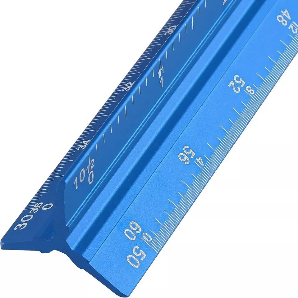 Engineer Scale Ruler 12 Inch Aluminum Laser-Etched Triangular Drafting Tool Blue Engineer Scale Ruler 12 Inch Aluminum Laser-Etched Triangular Drafting Tool Blue