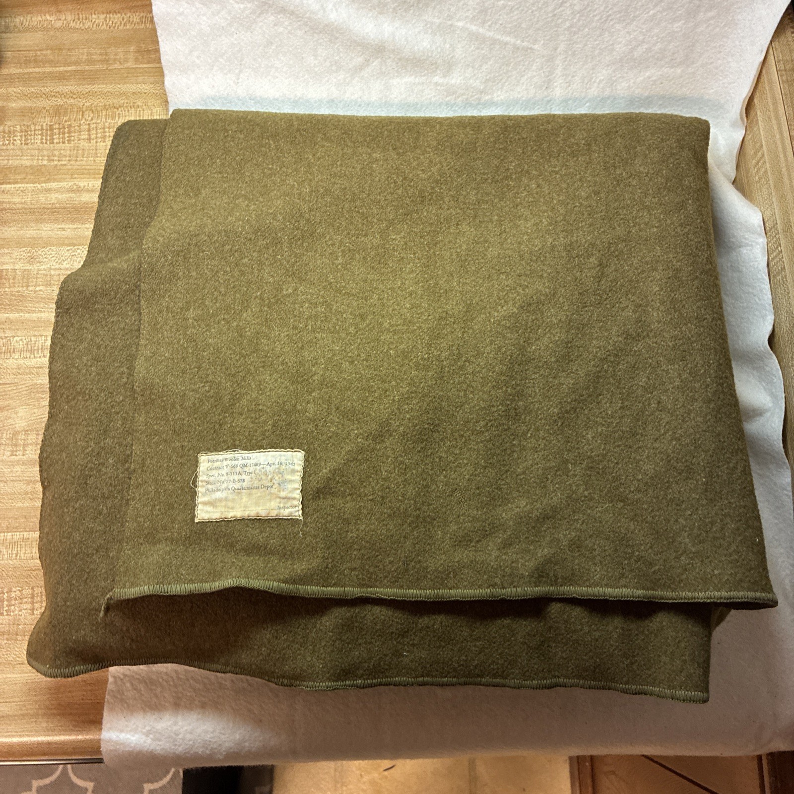 Vintage WWII WW2 Wool Blanket Olive Drab Dated 1942 