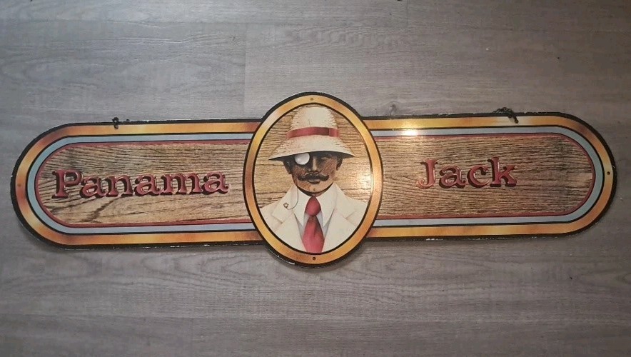 Vintage Panama Jack Metal Store Hanging Sign Display 36x11 Vintage Panama Jack Metal Store Hanging Sign Display 36x11