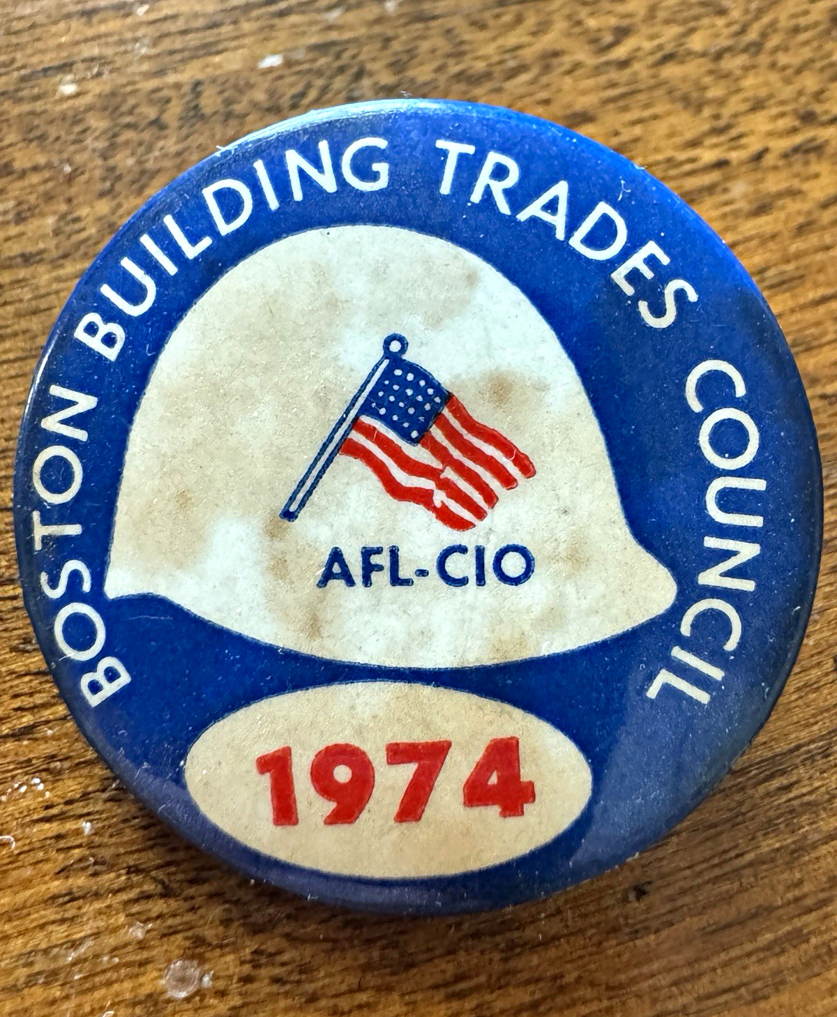 Vintage 1974 Boston Building Trades Council AFL-CIO Union Pinback Button HardHat