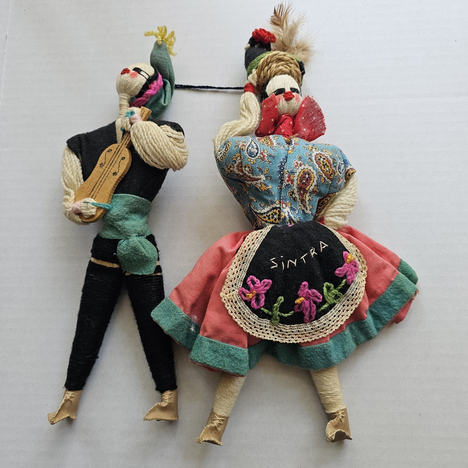 Vintage Portuguese Folk Dolls Pair Portugal Yarn Cloth Souvenir