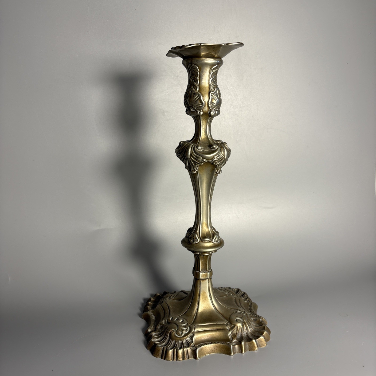 Antique French Rococo Style Candlestick With Removable Bobeche -10.5in Tall