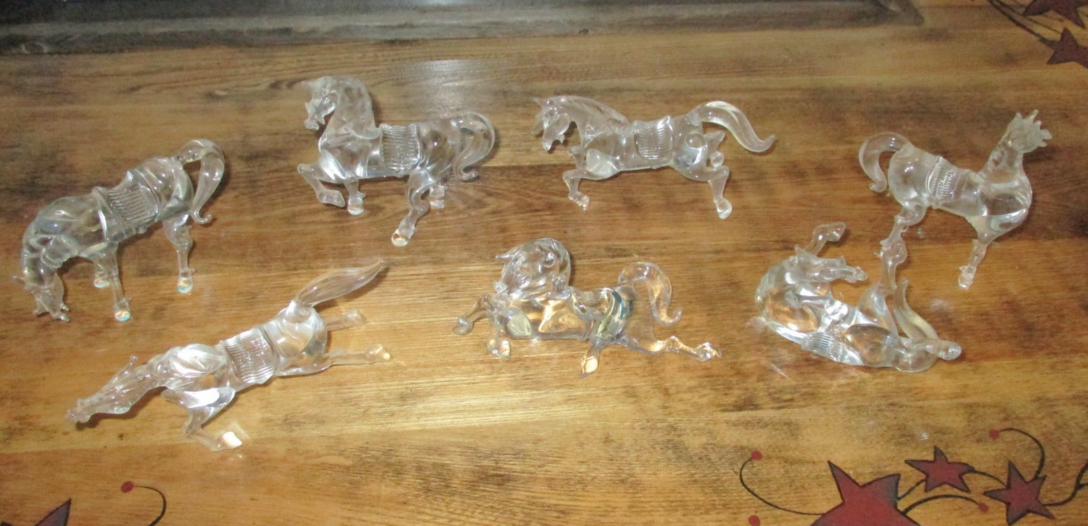 Small Crystal/Glass SET 7 Horse Figurines NICE SET VINTAGE