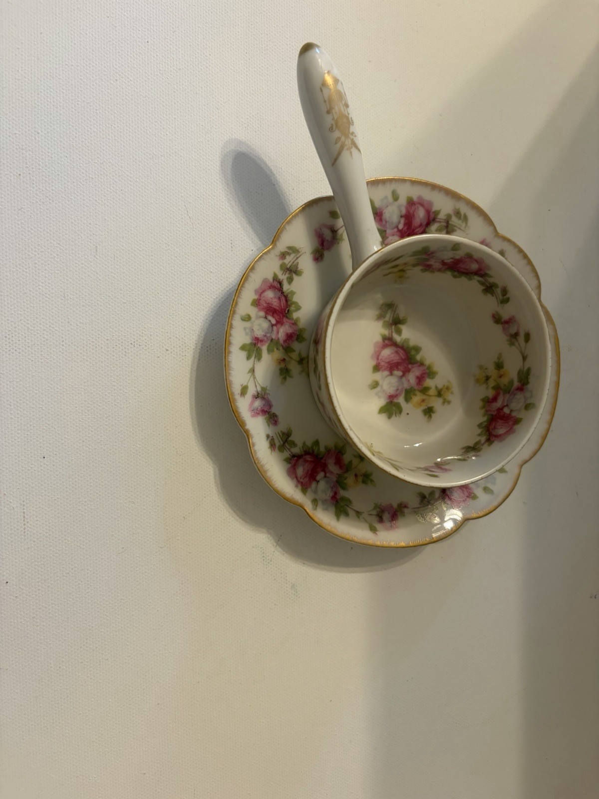 Antique T&V Limoges France Handled Ramekin & Plate Set E.Vail Wichita KS Roses