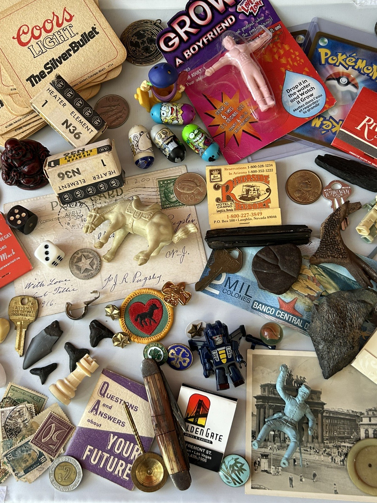 Vintage Junk Drawer Lot Pins Coins Toys Fossils and More Vintage Junk Drawer Lot Pins Coins Toys Fossils and More
