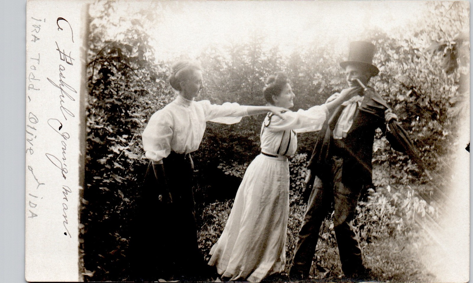 SILLY SHOT POSED ACT c1910 postcard portrait real photo rppc unusual costume