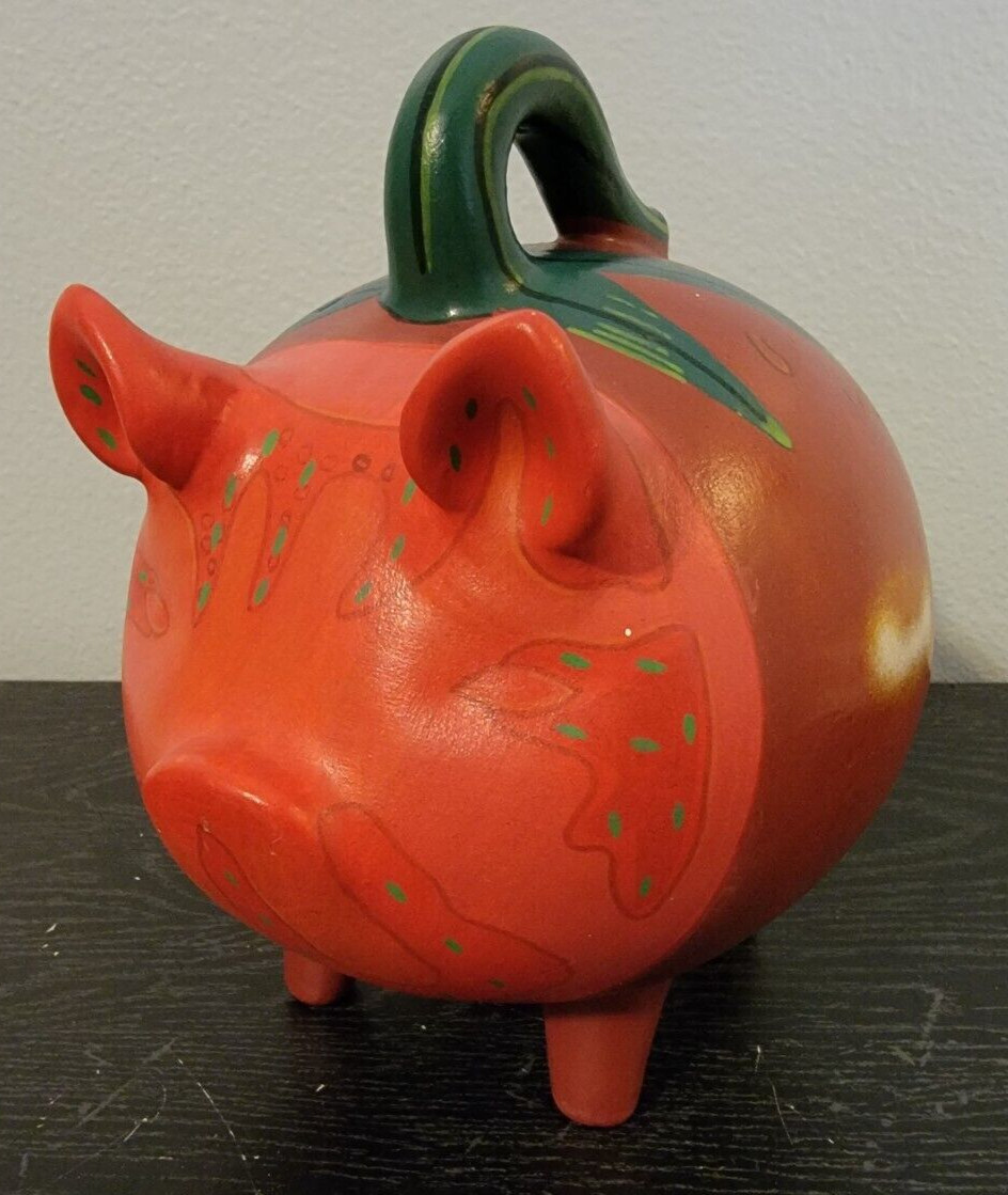 Vintage Hand Painted Clay Handled Watermelon Themed Piggy Bank