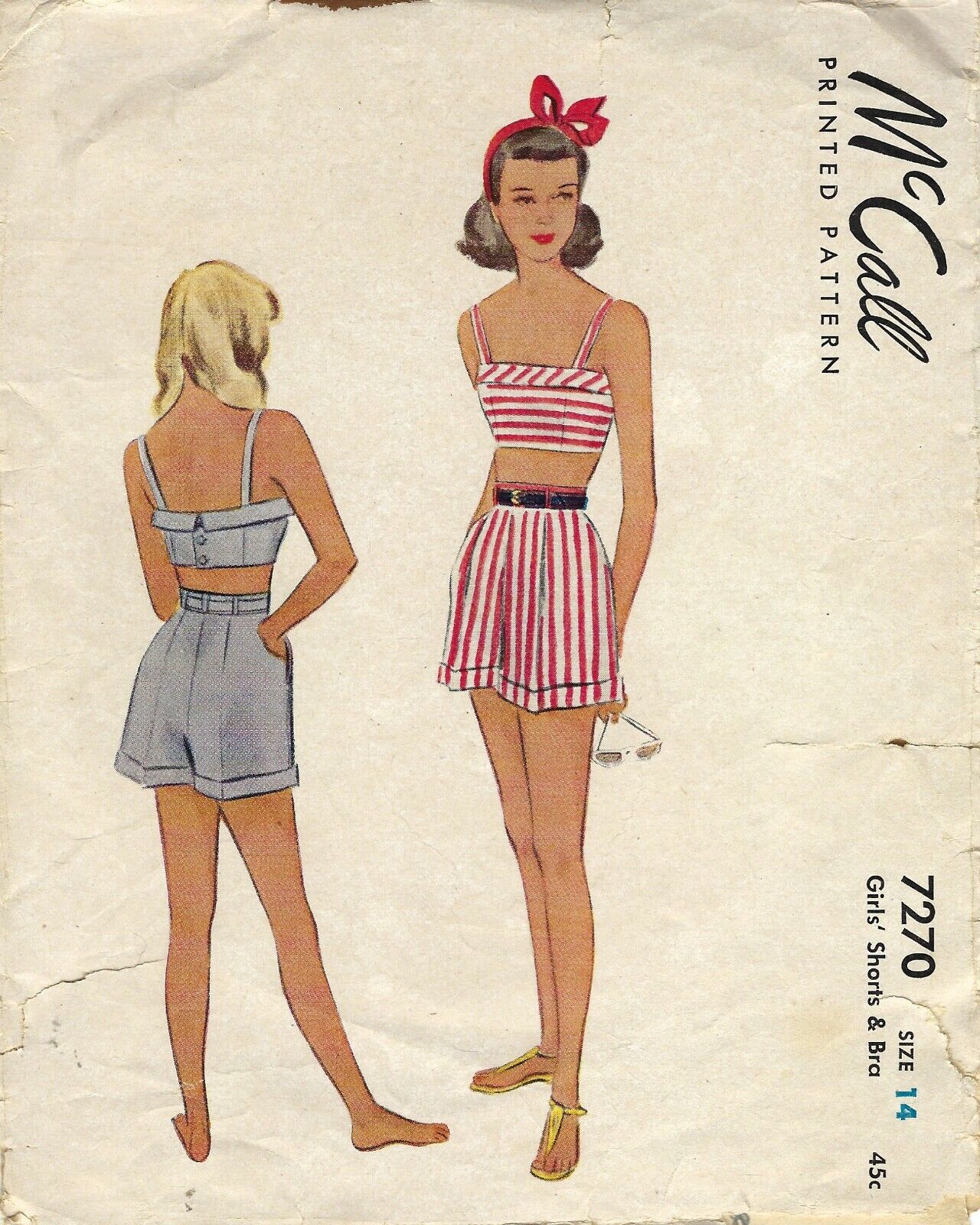 RARE McCall 7270 Post War Era Midriff Top & Cuffed Shorts GIRLS Sz 14 COMPLETE
