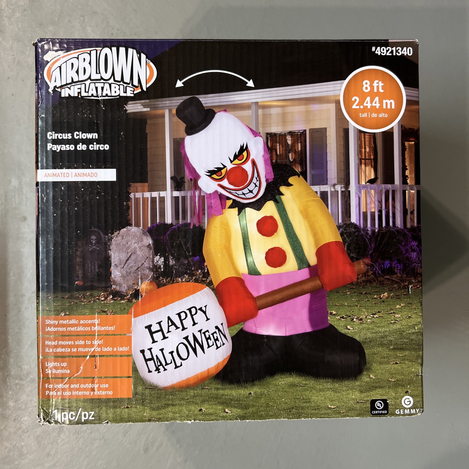 Gemmy 8 ft Animated Circus Clown With Mallet Airblown Inflatable
