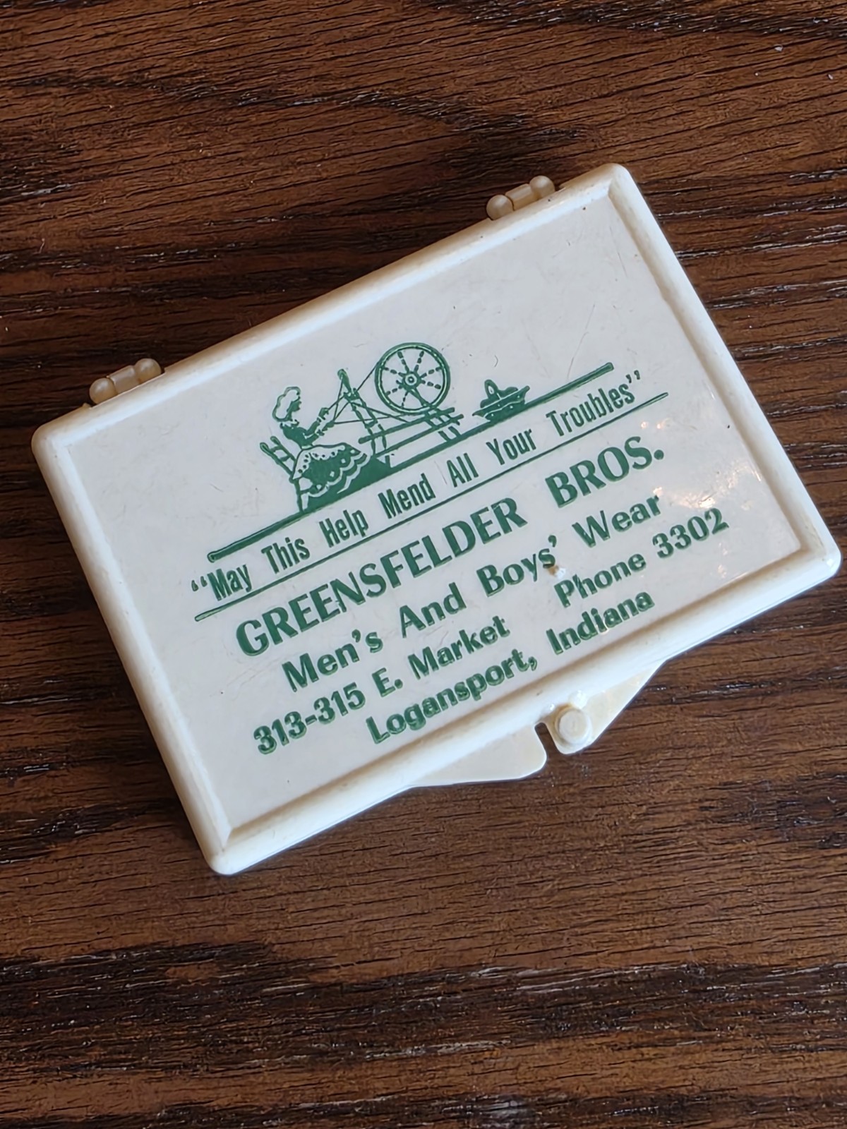 Vintage Greensfelder Bros Logansport IN Advertising Sewing Kit Plastic Case