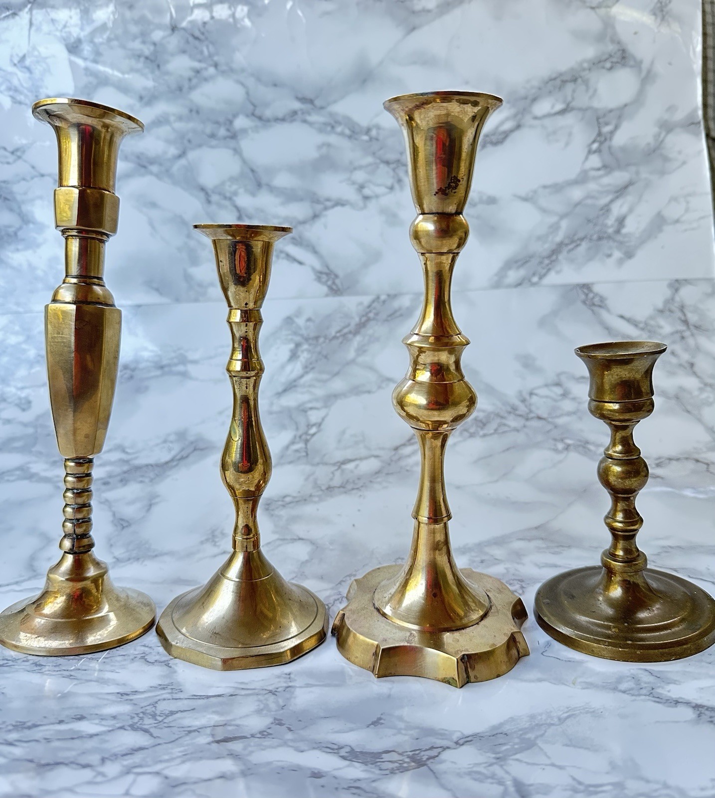 Lot of 4 Vintage Mismatched Solid Brass Candle Holder Candlesticks