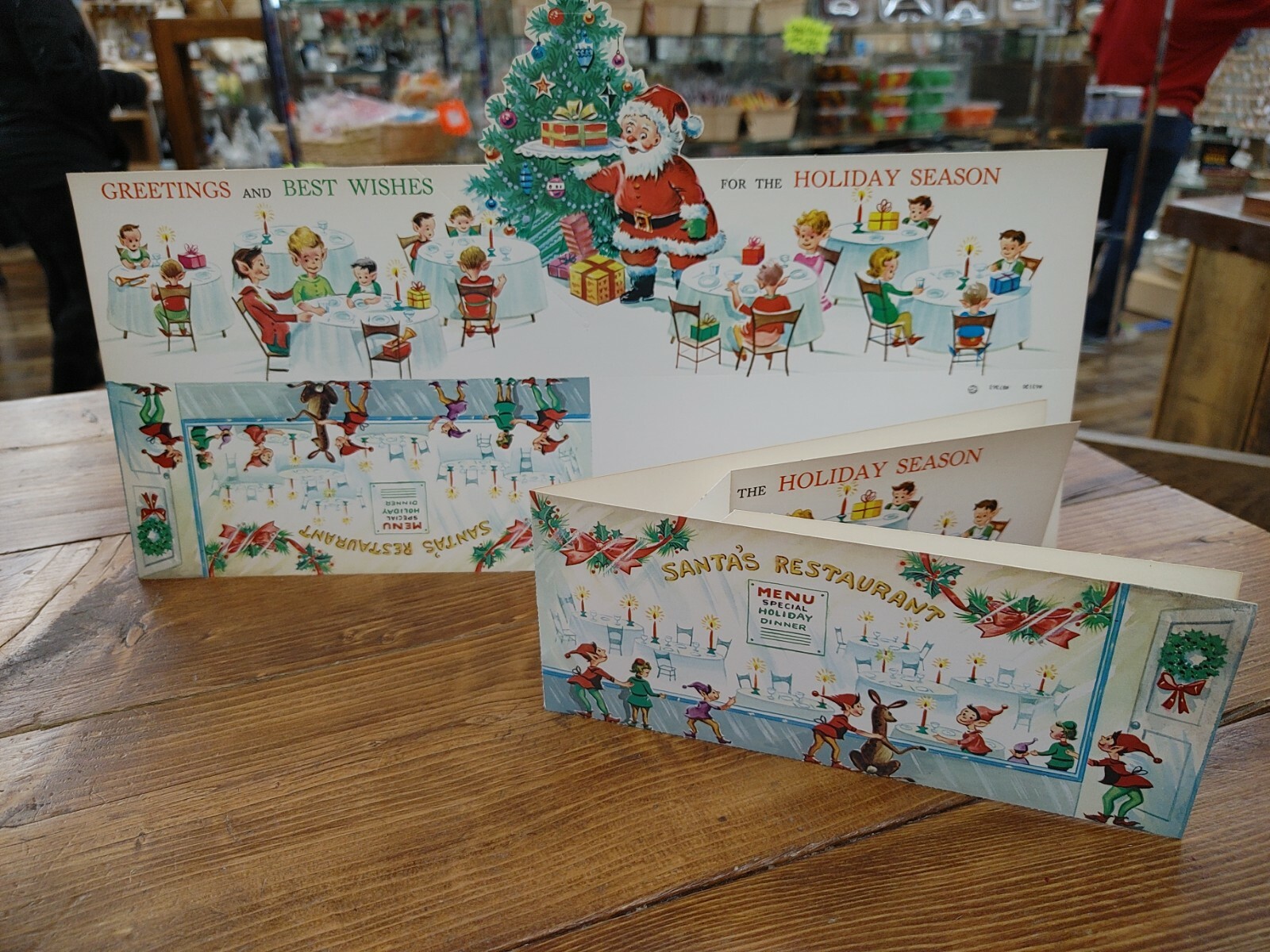 5 ~ Santa's Restaurant  - Pop-up- UNUSED 1950's Vtg Christmas Card ~ Made In USA