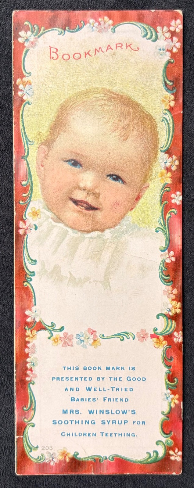 Mrs. Winslow’s Soothing Syrup-Children Teething~Happy Baby~Bookmark/Trade Card Mrs. Winslow’s Soothing Syrup-Children Teething~Happy Baby~Bookmark/Trade Card