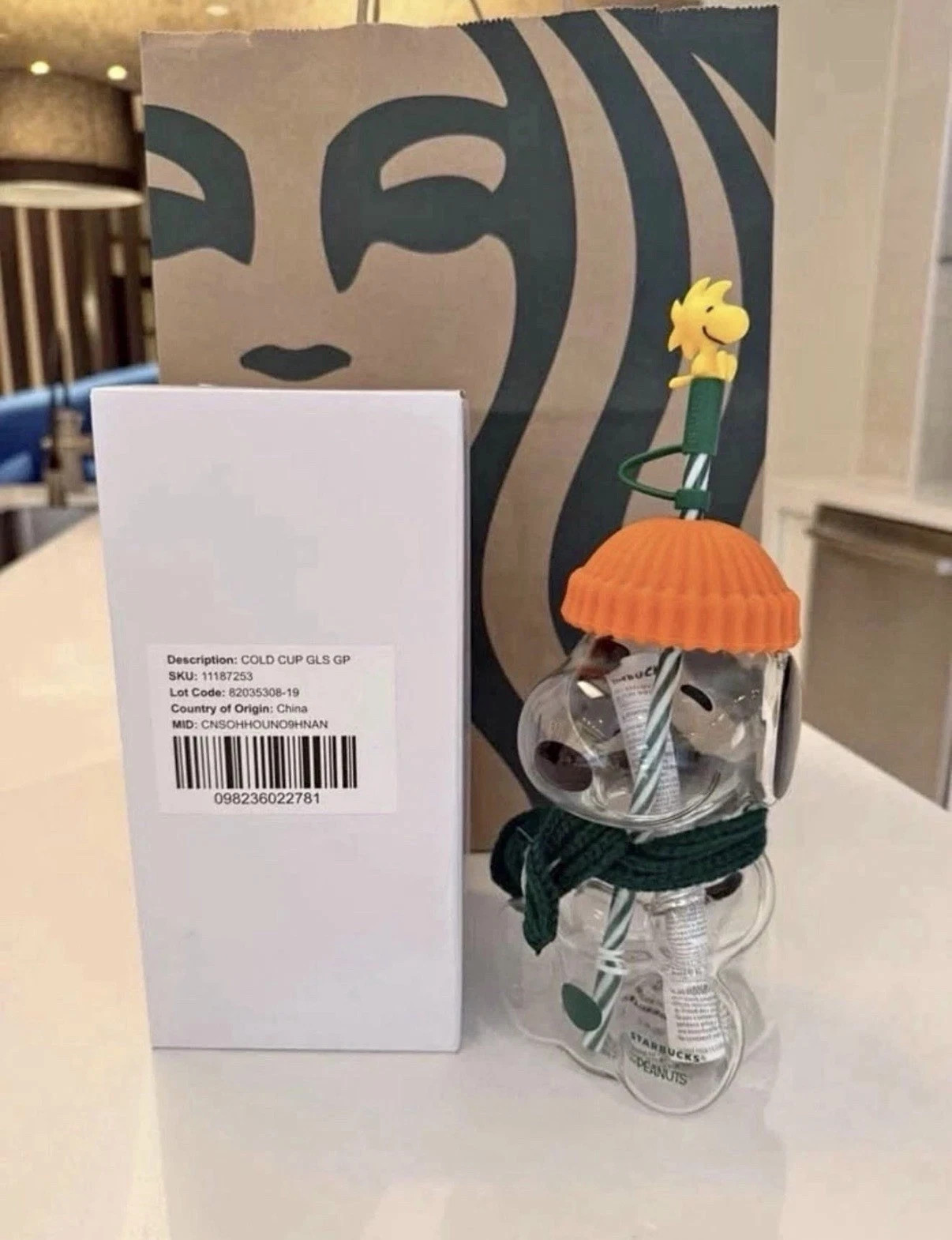 AUTHENTIC Starbucks × Peanuts Snoopy Collab Glass Cup 22oz NEW US With Box