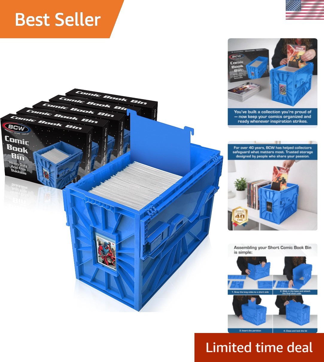 Short Comic Book Bin, Holds 150 Comics Each, Blue, 5 Pack Short Comic Book Bin, Holds 150 Comics Each, Blue, 5 Pack