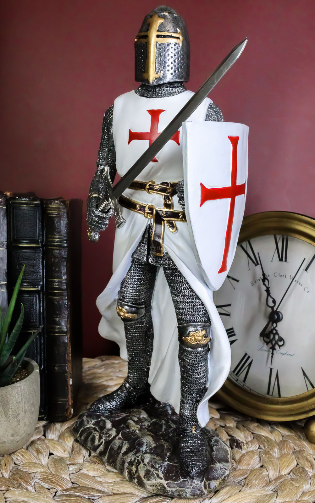 11.5 Inch Tall Holy Crusader Knight Holding Sword And Shield Figurine Statue 11.5 Inch Tall Holy Crusader Knight Holding Sword And Shield Figurine Statue