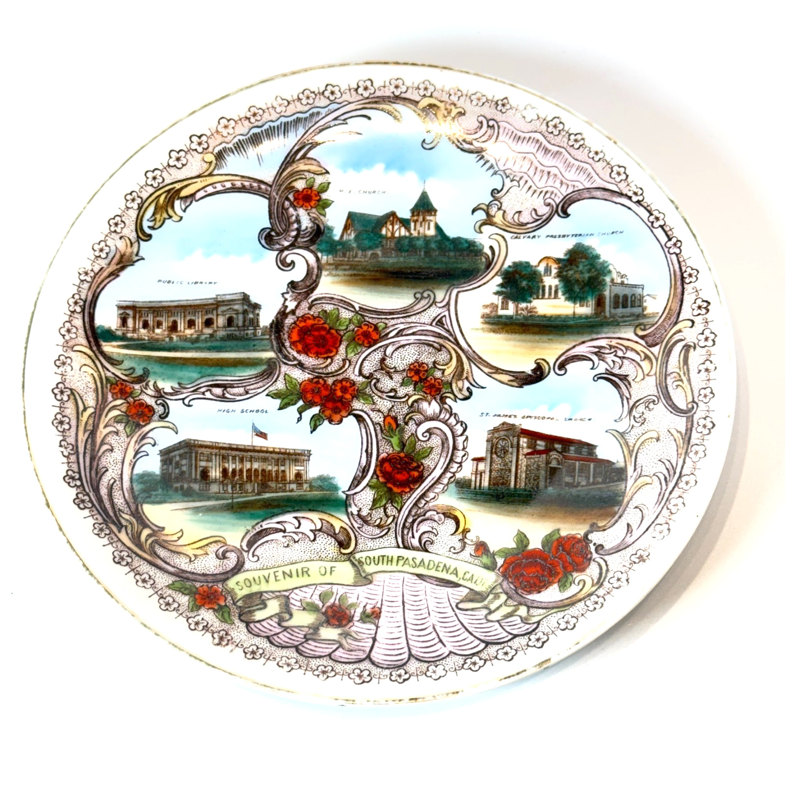 SOUTH PASADENA CA CALIFORNIA Antique Souvenir China Dish Plate SOUTH PASADENA CA CALIFORNIA Antique Souvenir China Dish Plate