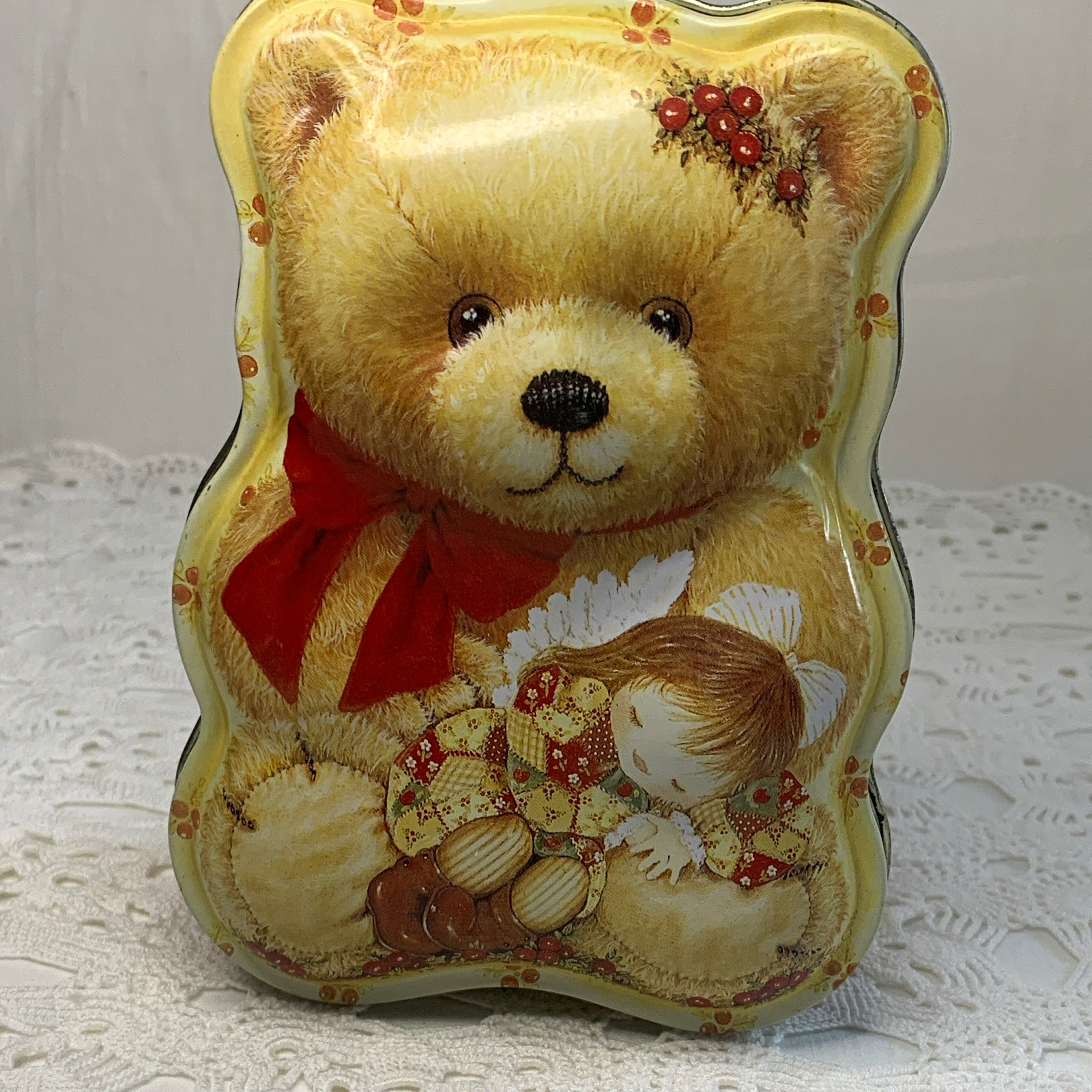 Vintage 1996 Silver Crane Co Teddy Bear Shaped Tin Patchwork Quilt Angel 6.5 Vintage 1996 Silver Crane Co Teddy Bear Shaped Tin Patchwork Quilt Angel 6.5