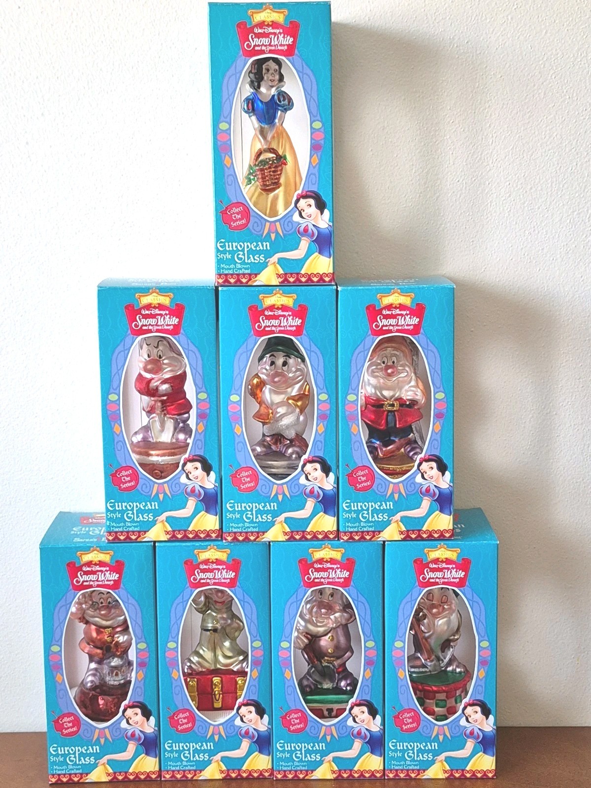 SET OF 8 VINTAGE SANTA\'S BEST EUROPEAN STYLE GLASS DISNEY SNOW WHITE 7 DWARFS SET OF 8 VINTAGE SANTA\'S BEST EUROPEAN STYLE GLASS DISNEY SNOW WHITE 7 DWARFS