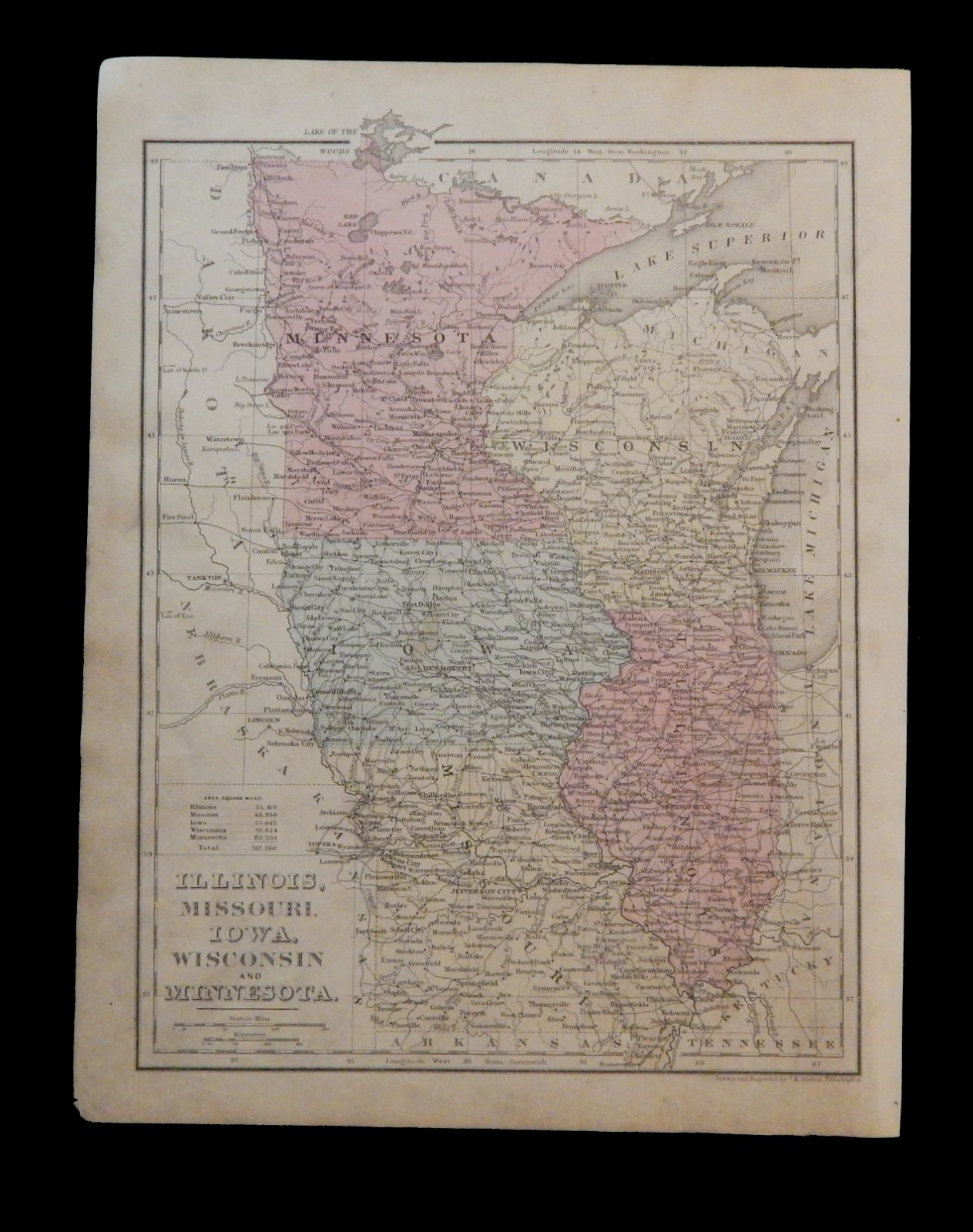 c1880 ORIGINAL 9x12 COLORFUL US STATE MITCHELL MAP ILLINOIS MISSOURI IOWA WI MI c1880 ORIGINAL 9x12 COLORFUL US STATE MITCHELL MAP ILLINOIS MISSOURI IOWA WI MI