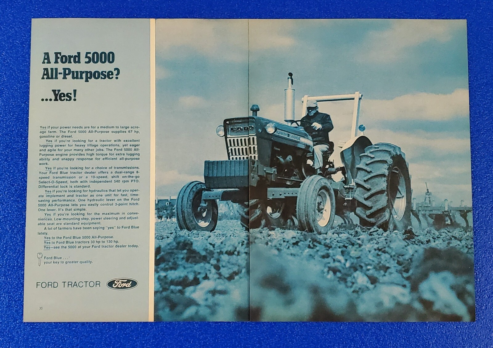 1971 Ford Blue 5000 All-Purpose Farm Tractor Vintage 2 PG Print Ad USA Heartland