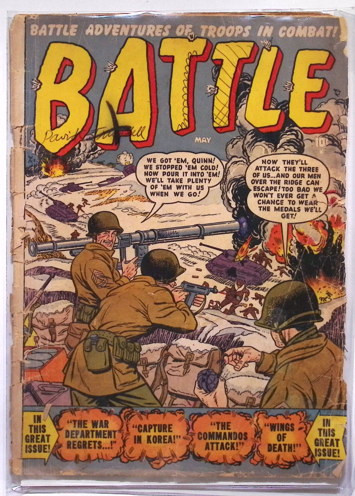 BATTLE No. 2 - 1951 - TIMELY/ATLAS WAR COMIC - ONE PAGE OUT- POOR