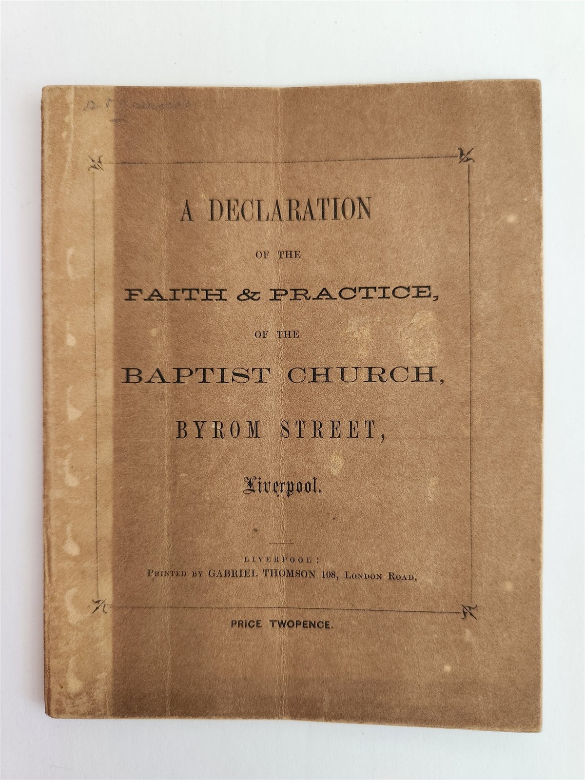 1856 antique BAPTIST CHURCH byrom street liverpool FAITH PRACTICE booklet