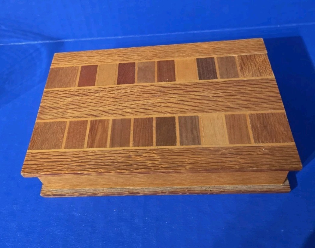 Vintage Native Timbers Sovereign Woodware Box New Zealand Marquetry 1980s