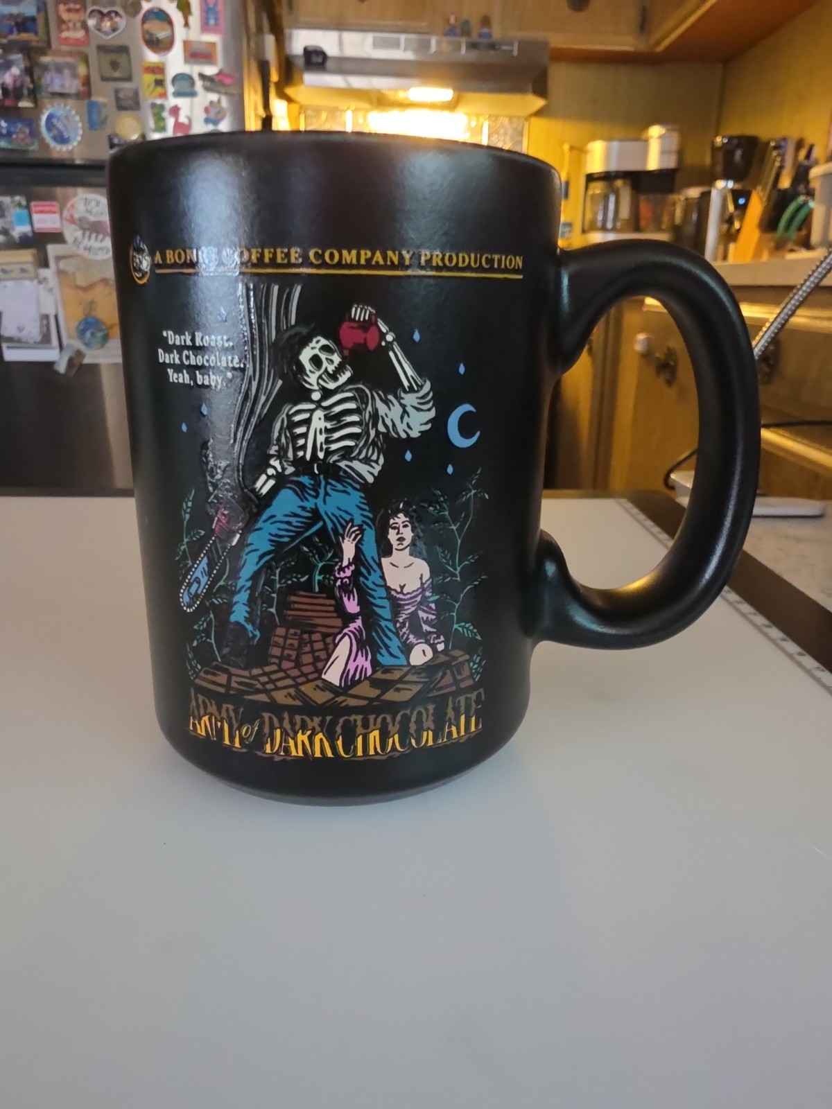 Bones Coffee Army of Dark Chocolate 16oz Mug Limited Edition Evil Dead New Rare Bones Coffee Army of Dark Chocolate 16oz Mug Limited Edition Evil Dead New Rare