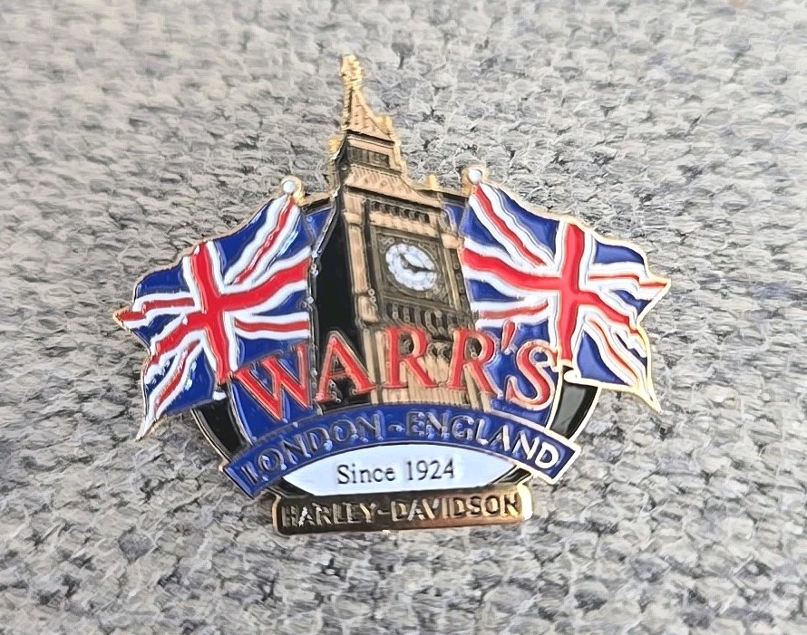 Warr's Harley Davidson Emblem Pin - Big Ben - London England Since 1924 Warr's Harley Davidson Emblem Pin - Big Ben - London England Since 1924