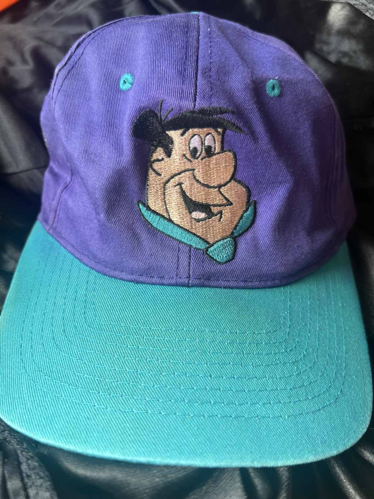 Vintage 90’s 1994 Fred Flintstone Snapback Hat Paramount Parks rare purple blue