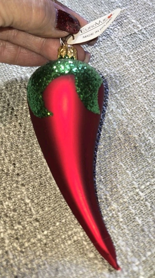 EuroVue Blown Glass Chili Pepper Red & Green Made in Poland NEW w/ Tag EuroVue Blown Glass Chili Pepper Red & Green Made in Poland NEW w/ Tag
