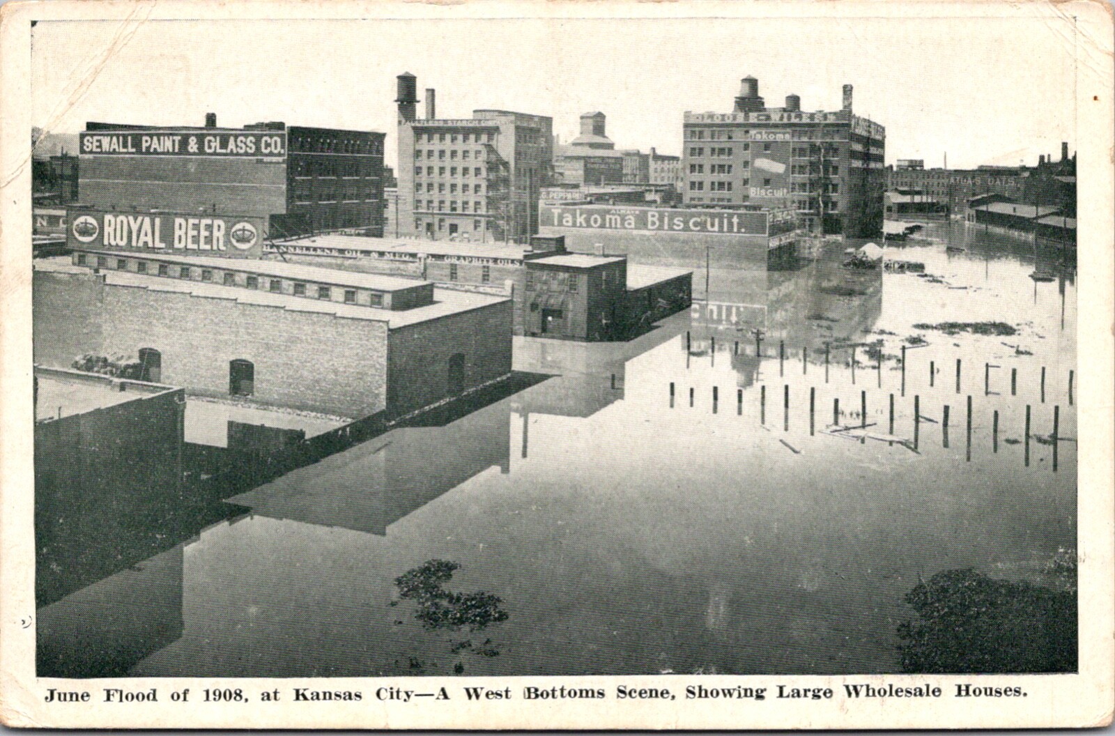 Postcard Overview of Destruction from June Flood of 1908 in Kansas City, Kansas