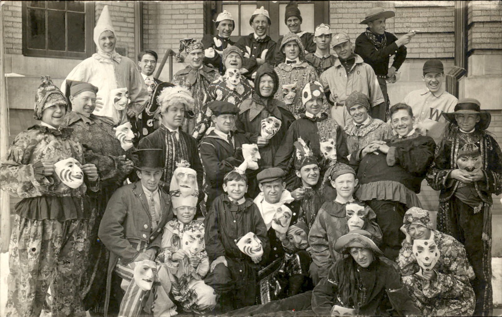 Halloween I Would Guess COSTUMES & MASKS Outstanding Image A+++ c1910 RPPC bhn