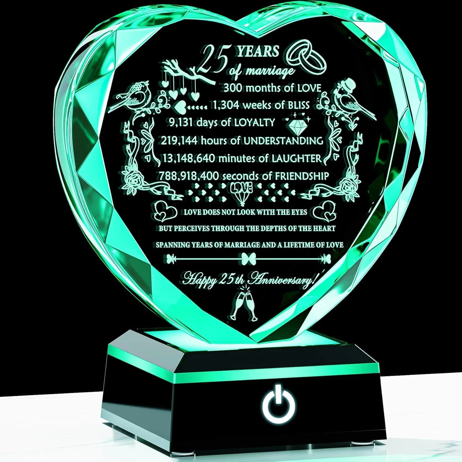 YWHL 25Th Wedding Anniversary Crystal Gifts with LED Base Laser Engraved 25Th An