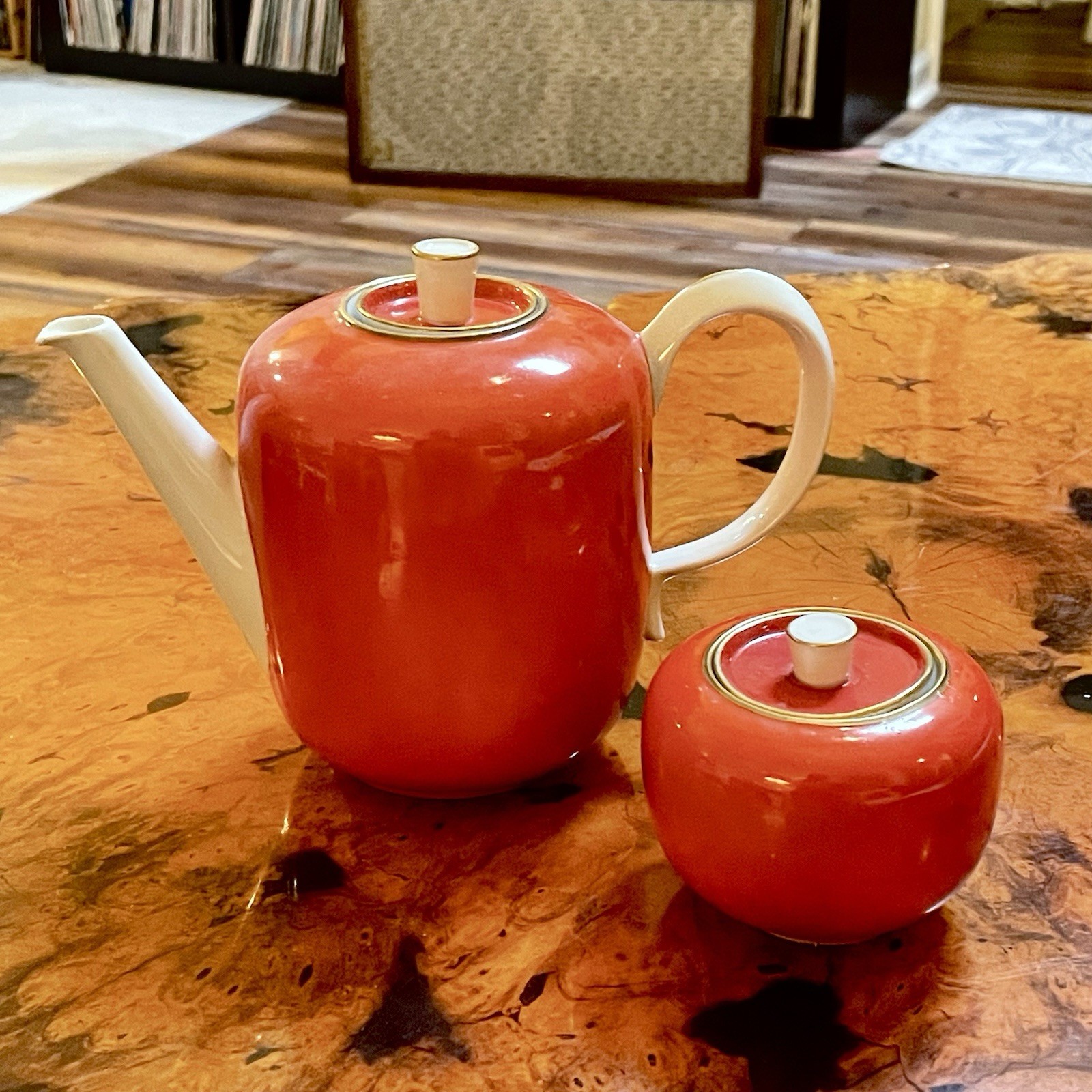 Gio Ponti Giovanni Richard Genori Teapot and Sugar Bowl Burnt Orange Tangerine