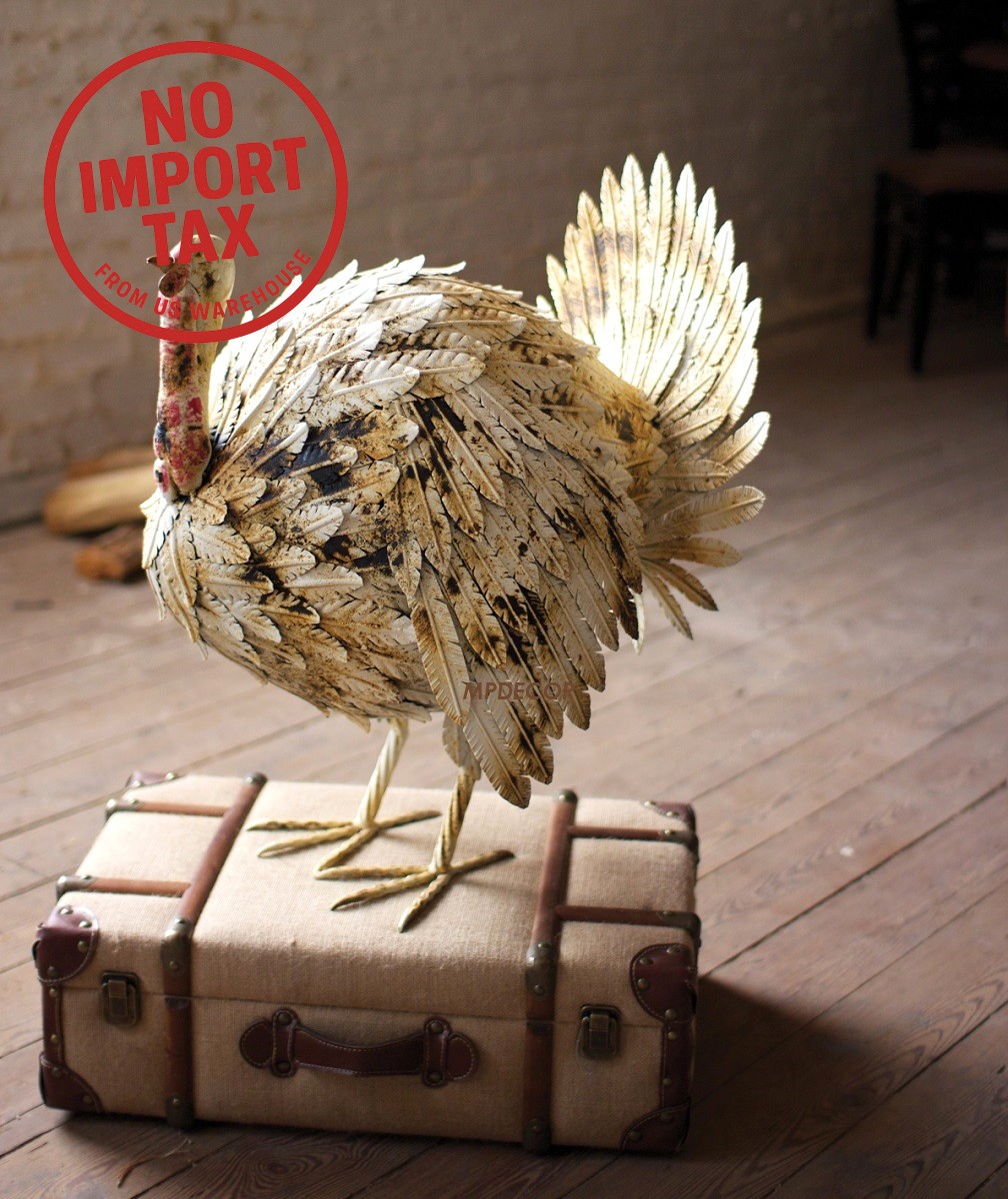 Farmhouse Turkey Rustic Antique White Painted Metal Fall Thanksgiving Decor