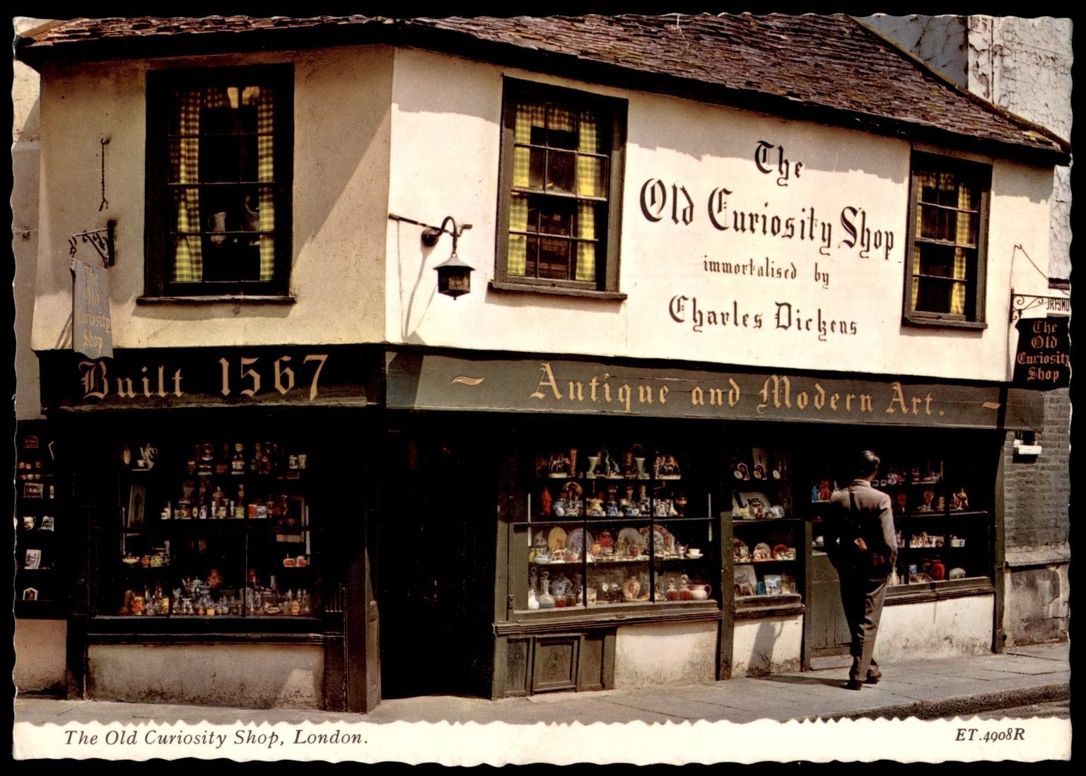 Vintage London Old Curiosity Shop Postcard by Valentine Printers Posted 1967 Vintage London Old Curiosity Shop Postcard by Valentine Printers Posted 1967