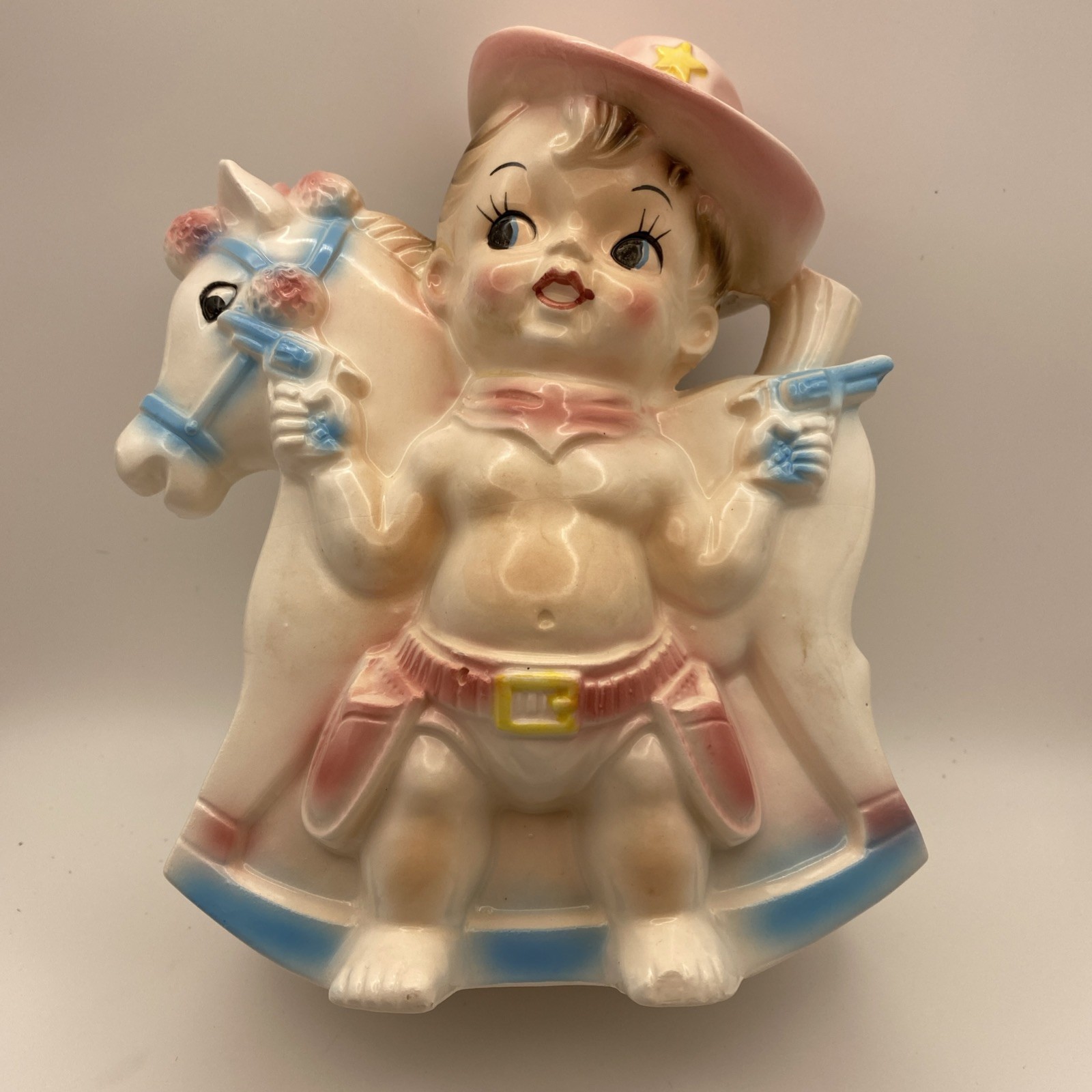 Cowgirl with Pistols, baby nursery planter, Japan,  RARE, Vintage