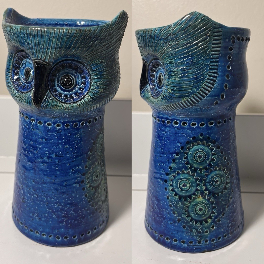 Vintage Bitossi for Rosenthal Netter Blue Green Owl Candle Stand Mid Century Vintage Bitossi for Rosenthal Netter Blue Green Owl Candle Stand Mid Century
