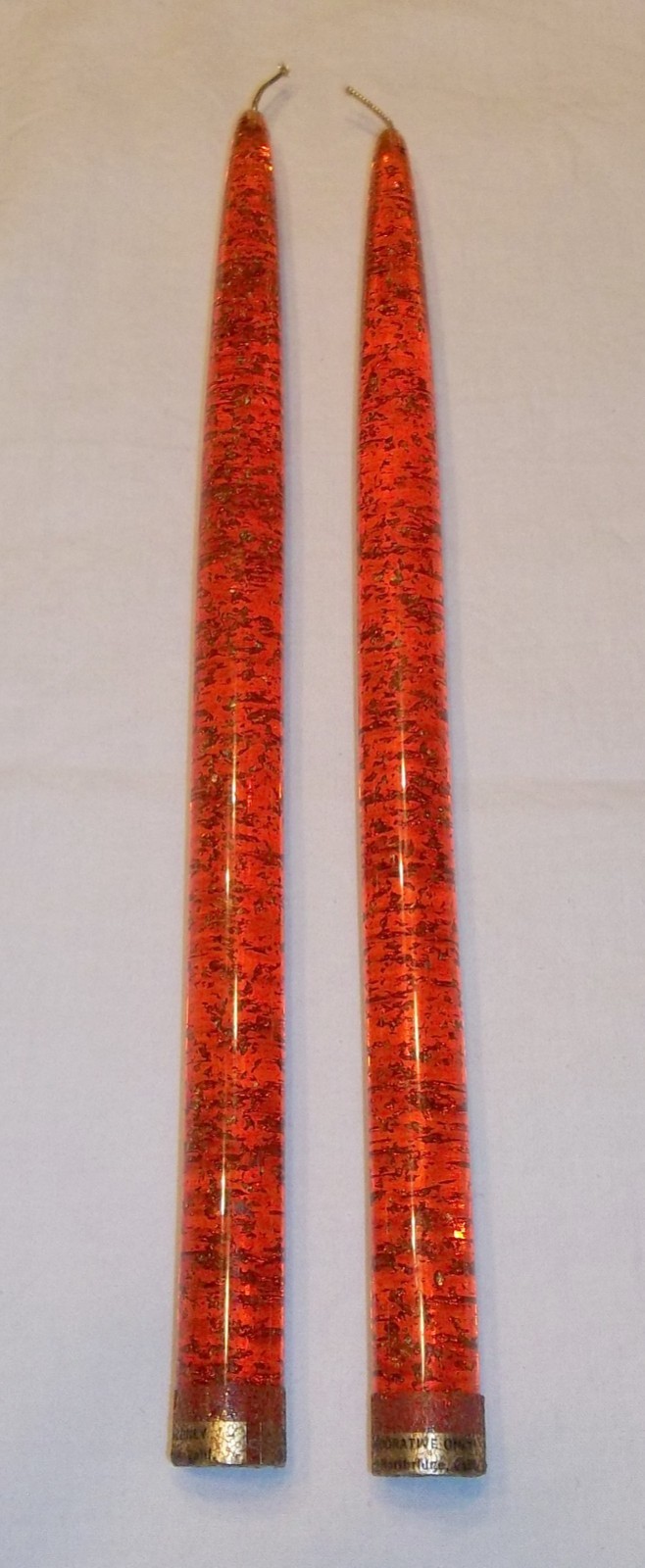 Pair of Vintage Orange Red Glitter Lucite Taper Candles 11 Pair of Vintage Orange Red Glitter Lucite Taper Candles 11