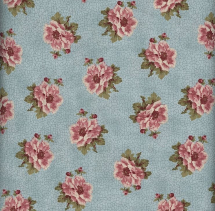 BTHY Georgian Court Chanteclaire Fabrics Lt Teal Blue Medium Flowers Old Stock BTHY Georgian Court Chanteclaire Fabrics Lt Teal Blue Medium Flowers Old Stock