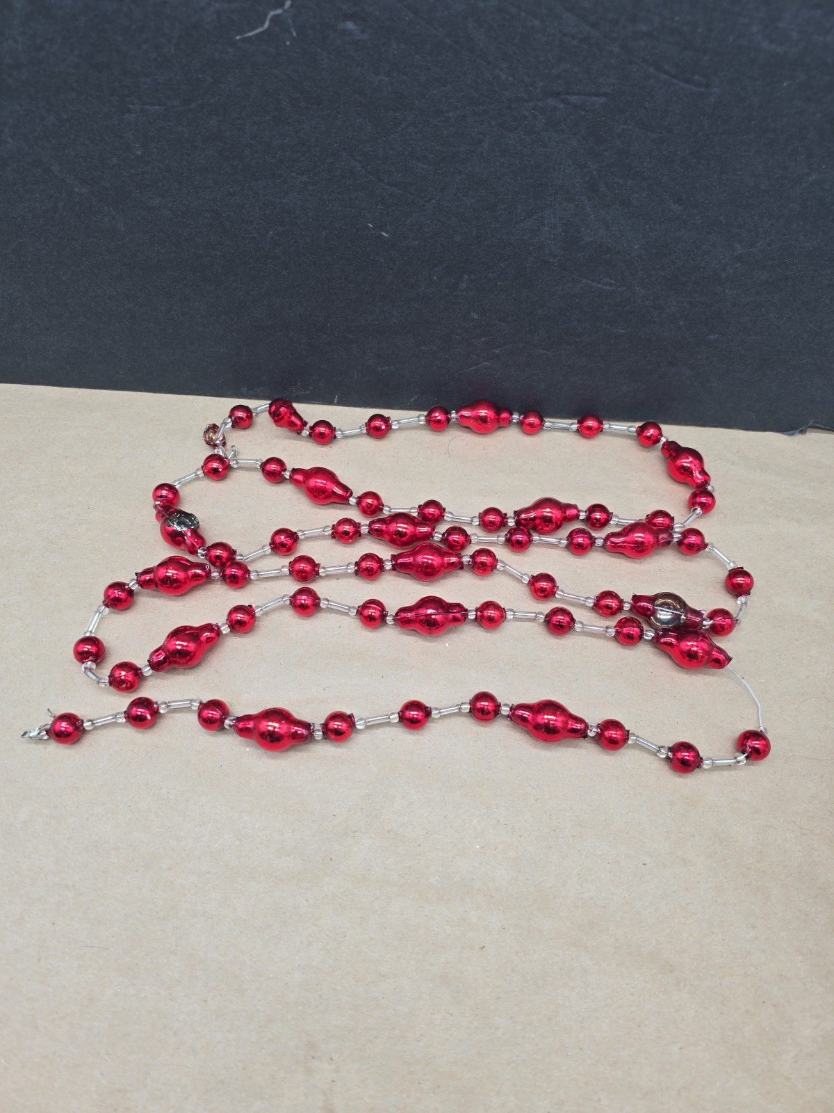 Vintage 50\'s Unique Mercury Glass GARLAND Red & Clear 67\
