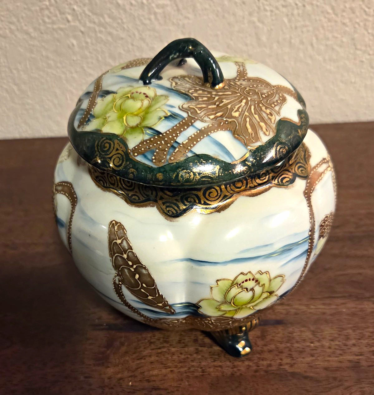 Vintage 1920s Japanese Nagoya Porcelain Koro Incense Burner Lidded Ginger Jar Vintage 1920s Japanese Nagoya Porcelain Koro Incense Burner Lidded Ginger Jar