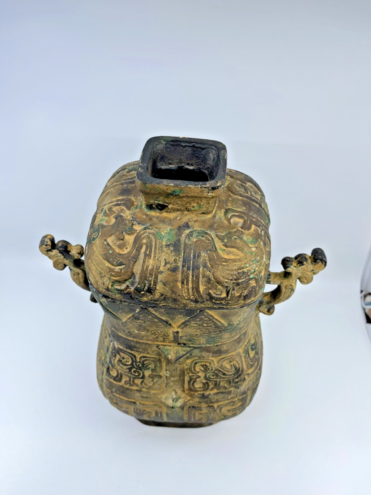 Vintage Detailed Asian Styled Vase With Removable Top. Cast Iron. Made In Japan.