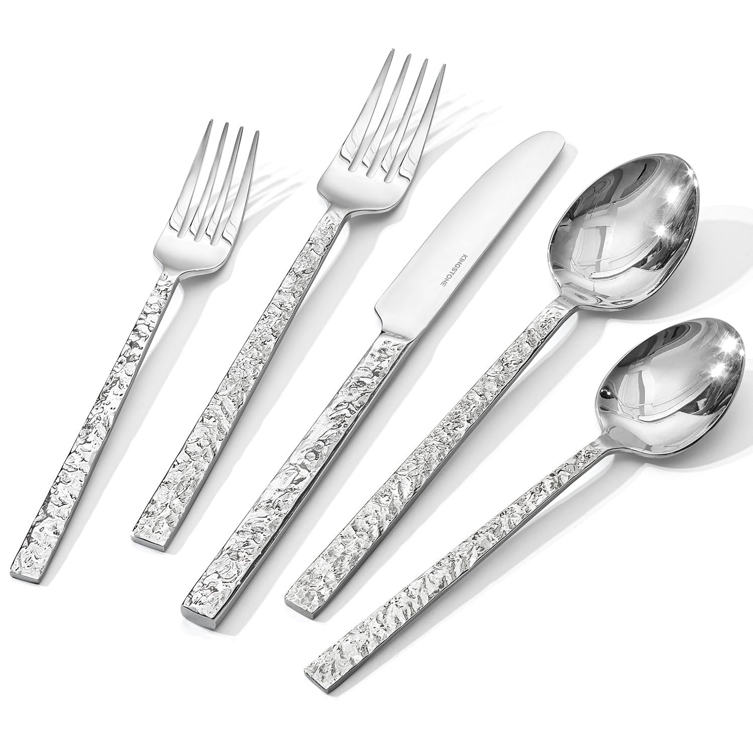 KINGSTONE 40 Pcs Hammered Silverware Set for 8, 18/10 Stainless Steel Heavy D...