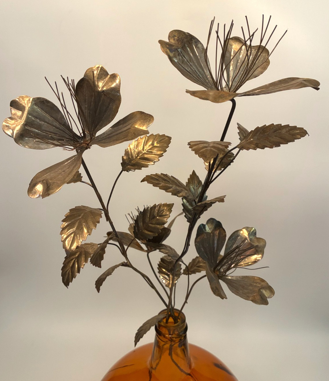 TWO Vintage 50s BRASS PRIMROSE FLOWER STEMS Tall 28 TWO Vintage 50s BRASS PRIMROSE FLOWER STEMS Tall 28
