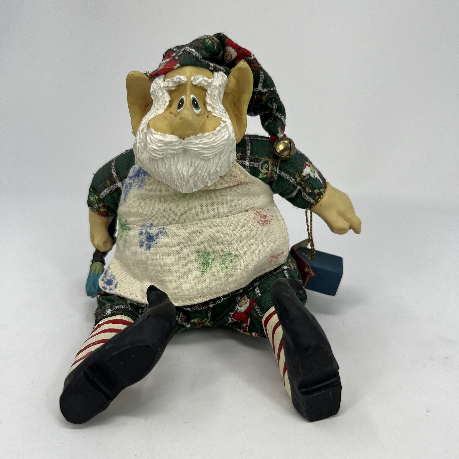 Christmas Elf Shelf Sitter With Bell Paint Brush Articulated Figure Weighted