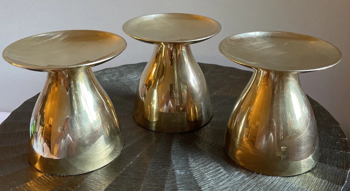 Vintage MCM Brass Pedestal Candle Holders Set Of 3 Organic Mushroom Shape Vintage MCM Brass Pedestal Candle Holders Set Of 3 Organic Mushroom Shape
